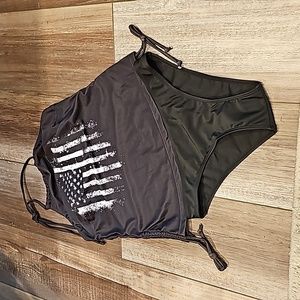 NWOT Black and white American flag themes halter top 2 piece swim suit